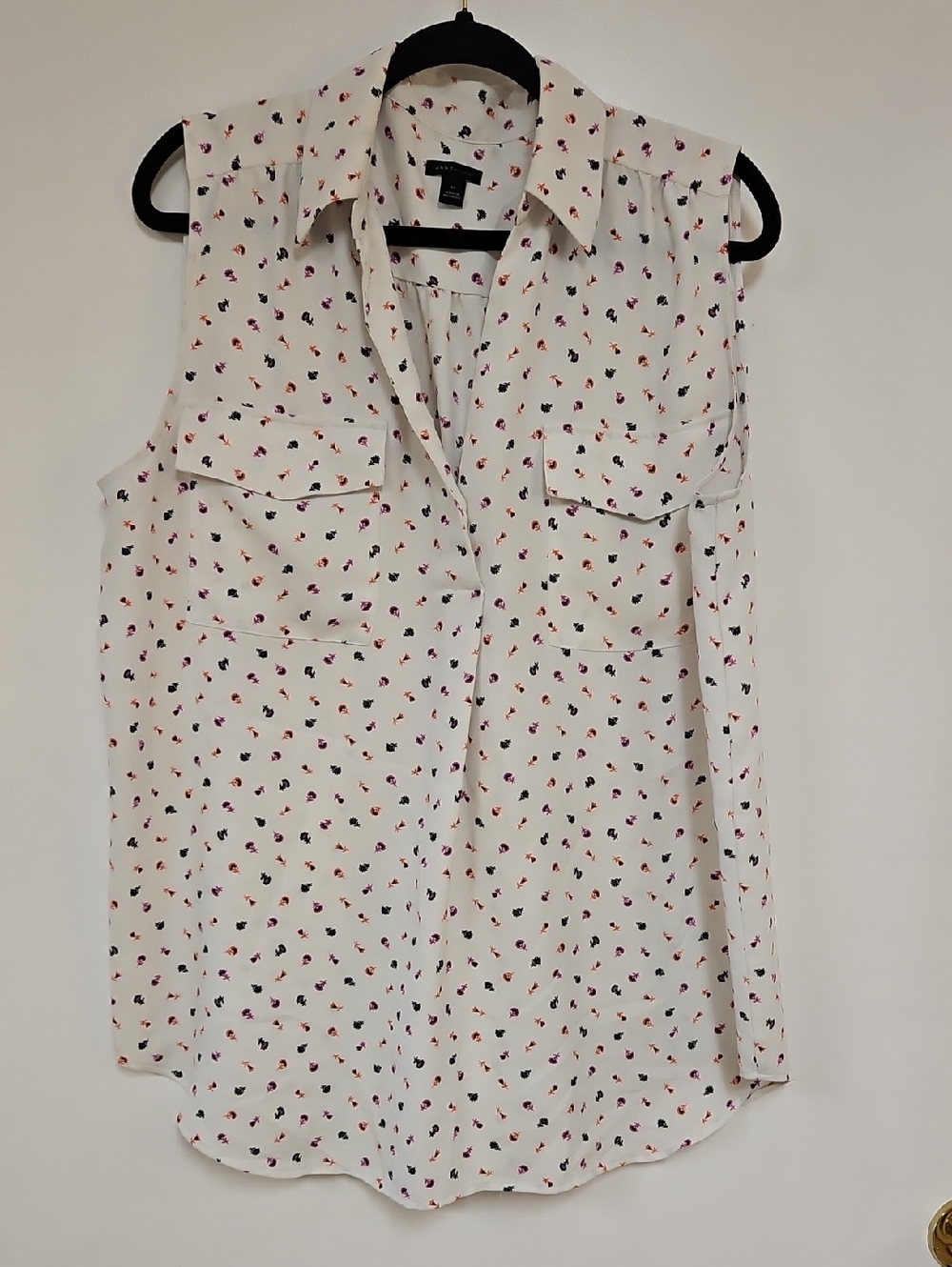 Ann Taylor White Sleeveless Camp Shirt  Floral-Print